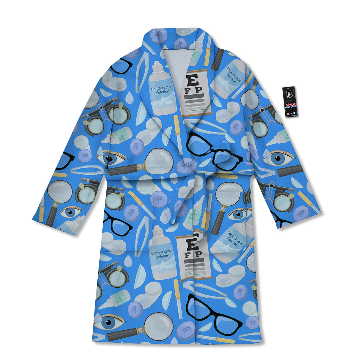 Medical Optometry Accessory Blue Print Pattern Bathrobe-grizzshop