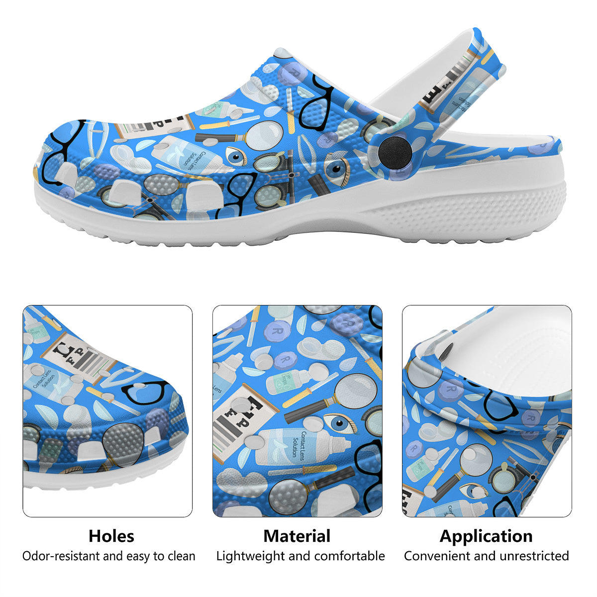 Medical Optometry Accessory Blue Print Pattern Clog-grizzshop