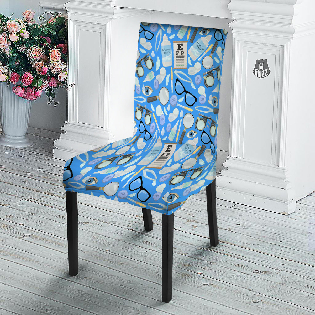 Medical Optometry Accessory Blue Print Pattern Dining Chair Slipcover-grizzshop