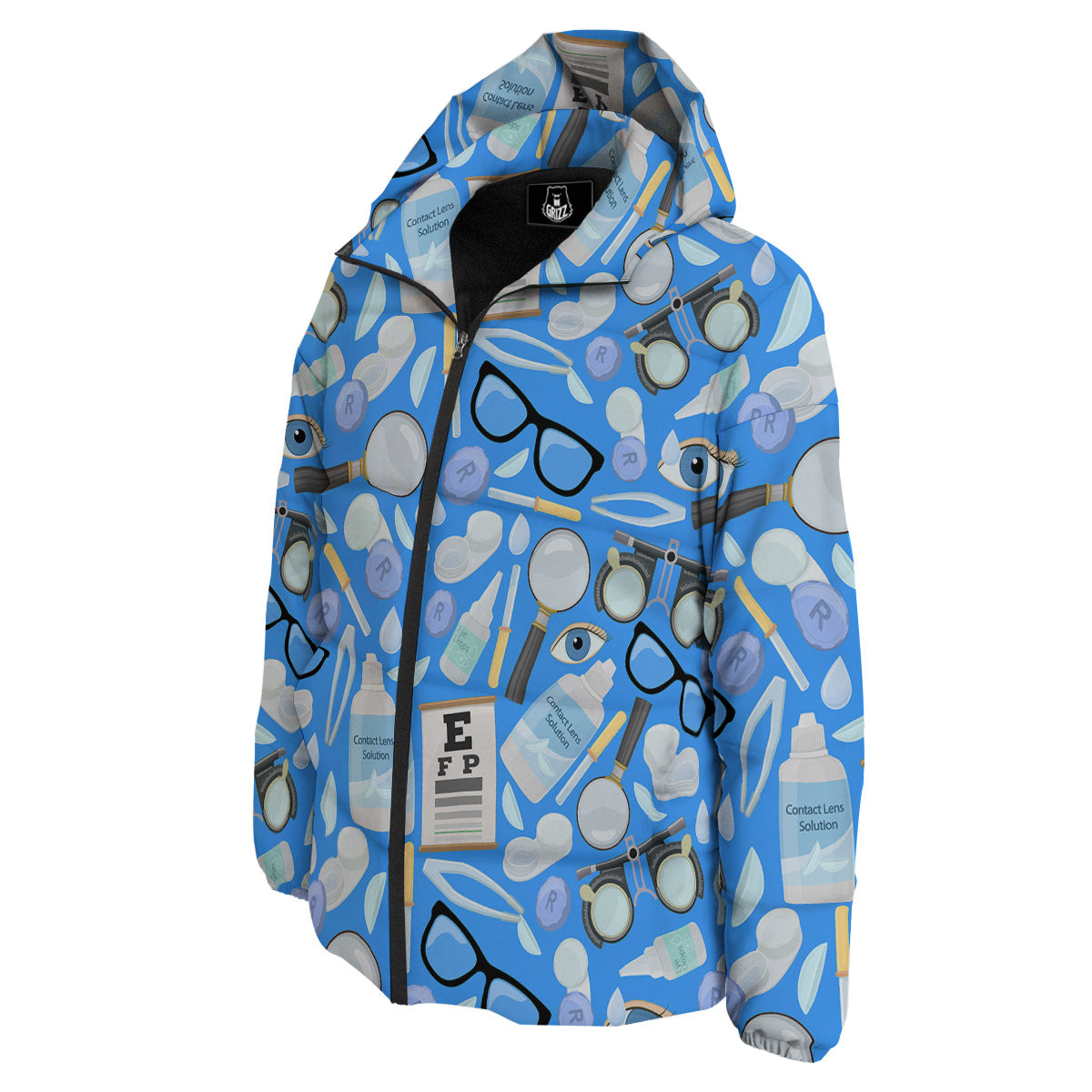 Medical Optometry Accessory Blue Print Pattern Down Jacket-grizzshop