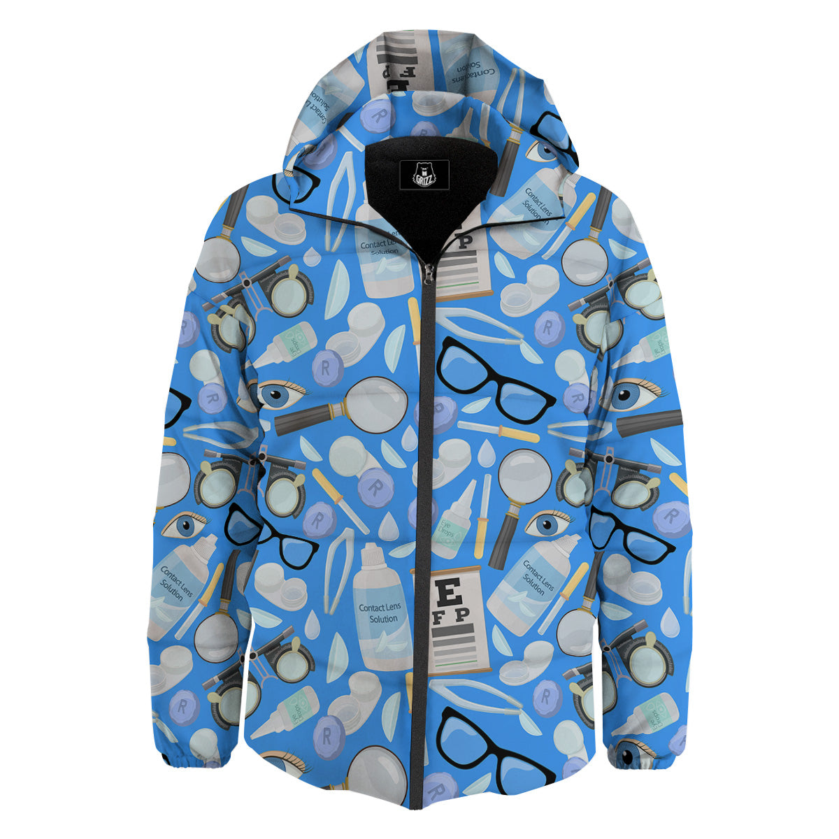 Medical Optometry Accessory Blue Print Pattern Down Jacket-grizzshop