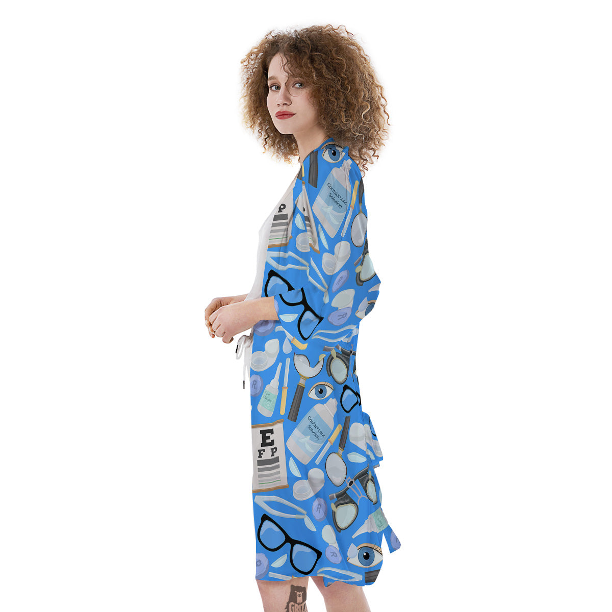Medical Optometry Accessory Blue Print Pattern Kimono-grizzshop