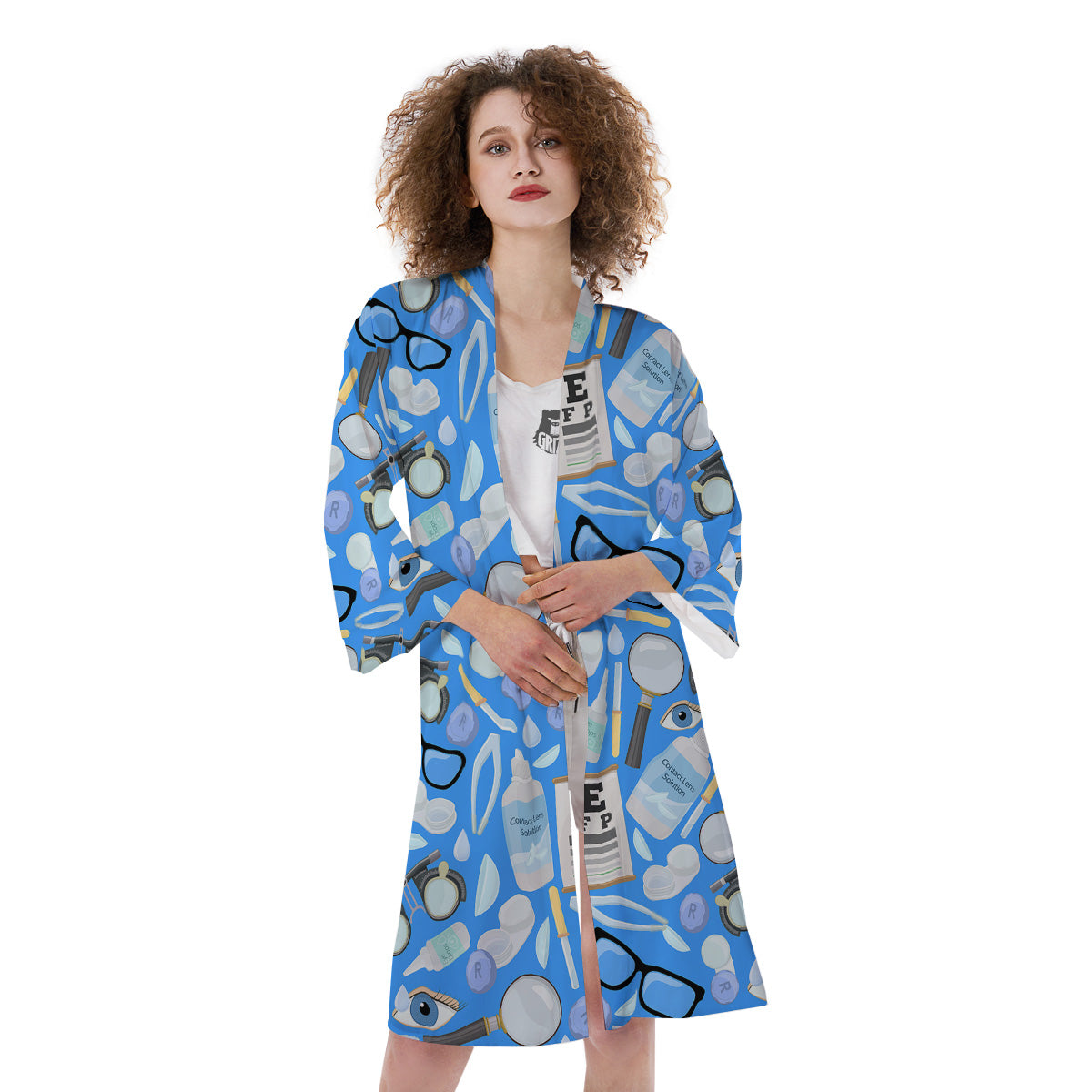 Medical Optometry Accessory Blue Print Pattern Kimono-grizzshop