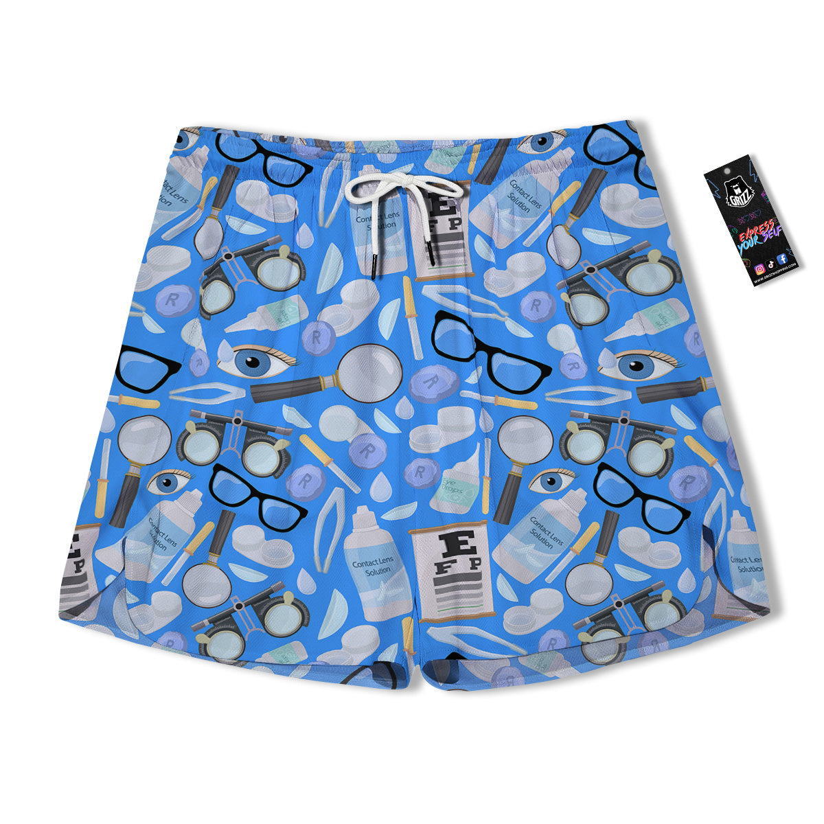 Medical Optometry Accessory Blue Print Pattern Men's Running Shorts-grizzshop