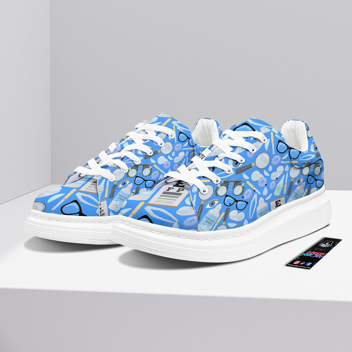Medical Optometry Accessory Blue Print Pattern Platform Shoes-grizzshop