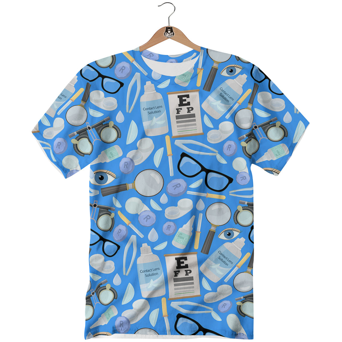 Medical Optometry Accessory Blue Print Pattern T-Shirt-grizzshop
