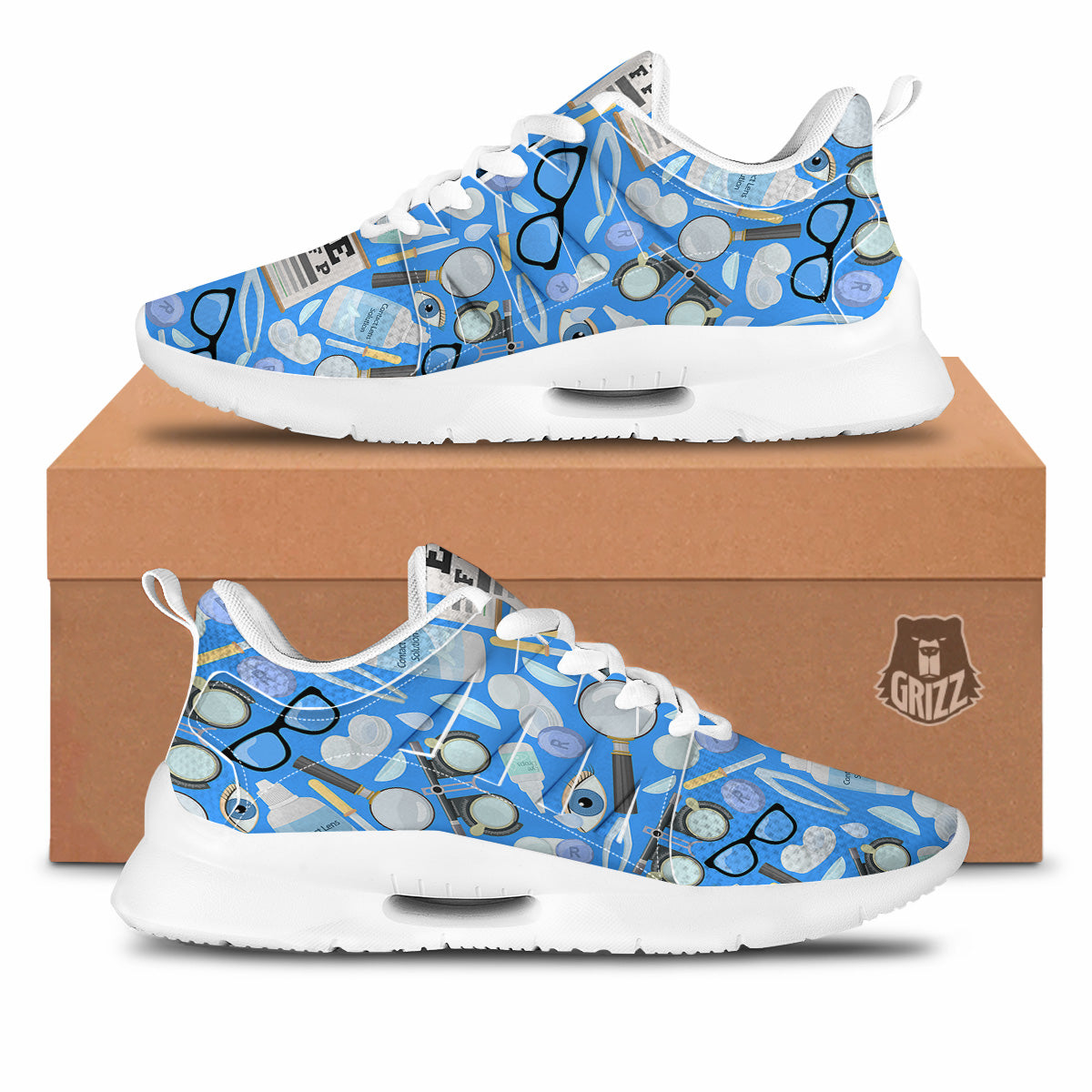 Medical Optometry Accessory Blue Print Pattern Tennis Shoes-grizzshop