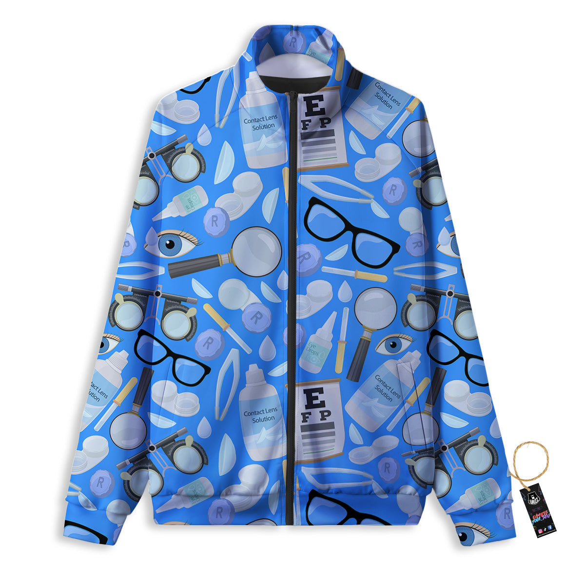 Medical Optometry Accessory Blue Print Pattern Track Jacket-grizzshop