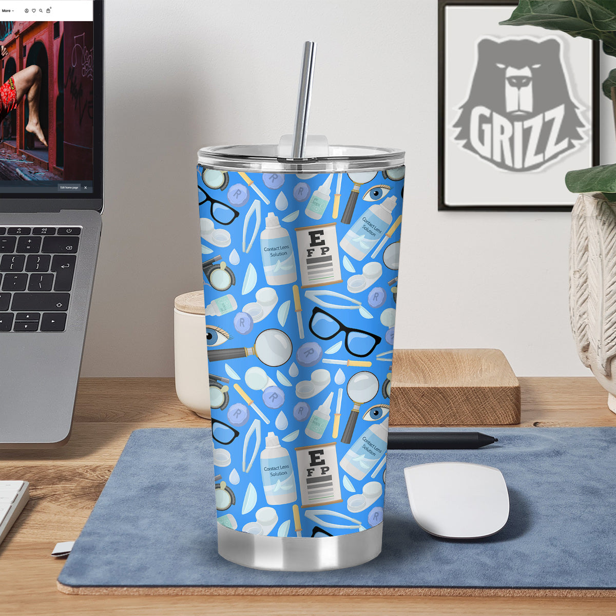 Medical Optometry Accessory Blue Print Pattern Tumbler-grizzshop