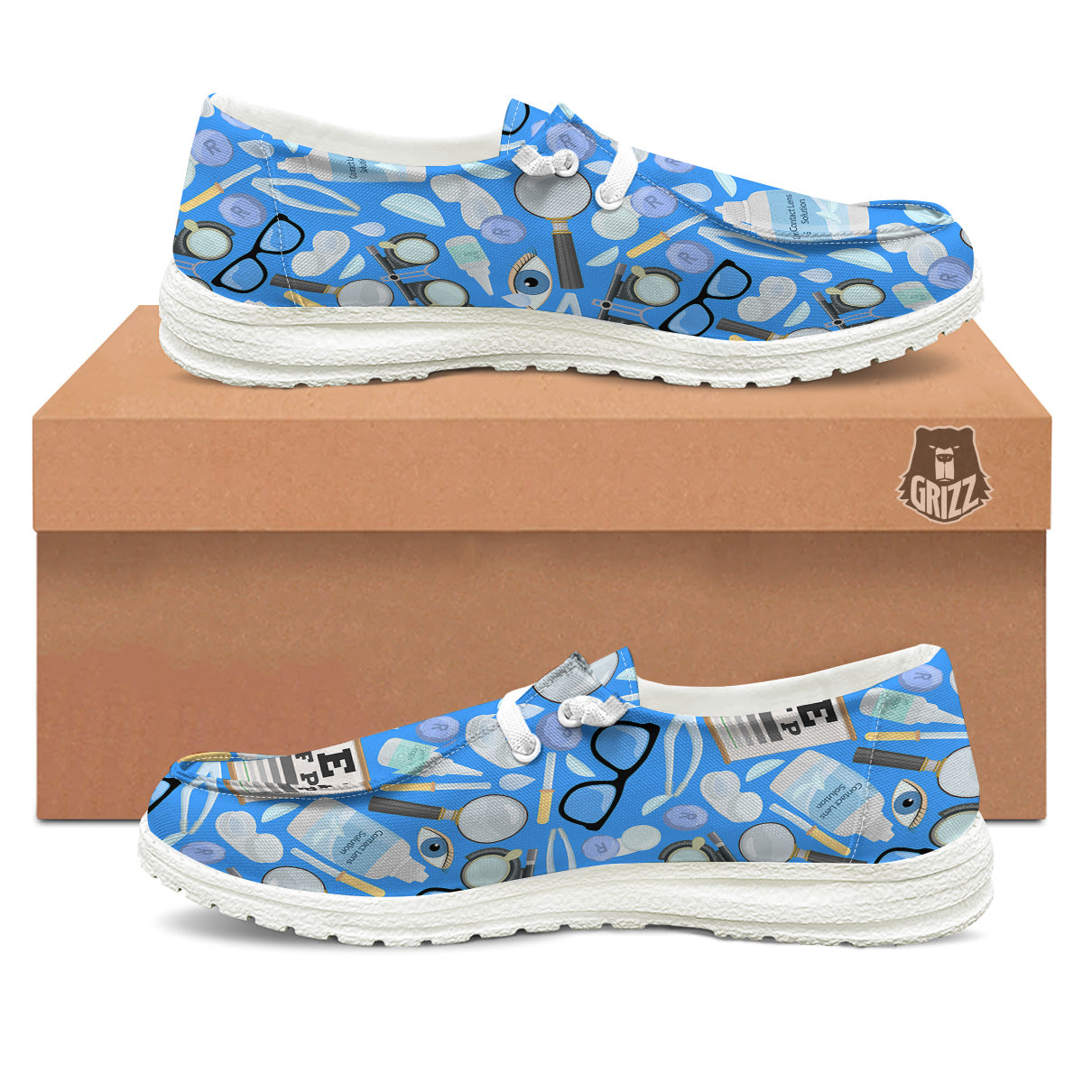 Medical Optometry Accessory Blue Print Pattern White Loafers-grizzshop