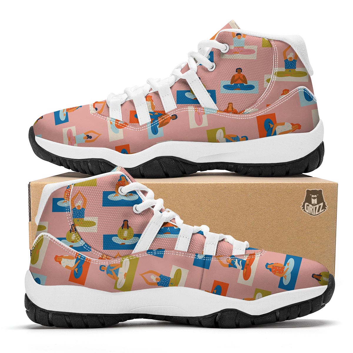 Meditation Yoga Pattern Print White Bball Shoes-grizzshop
