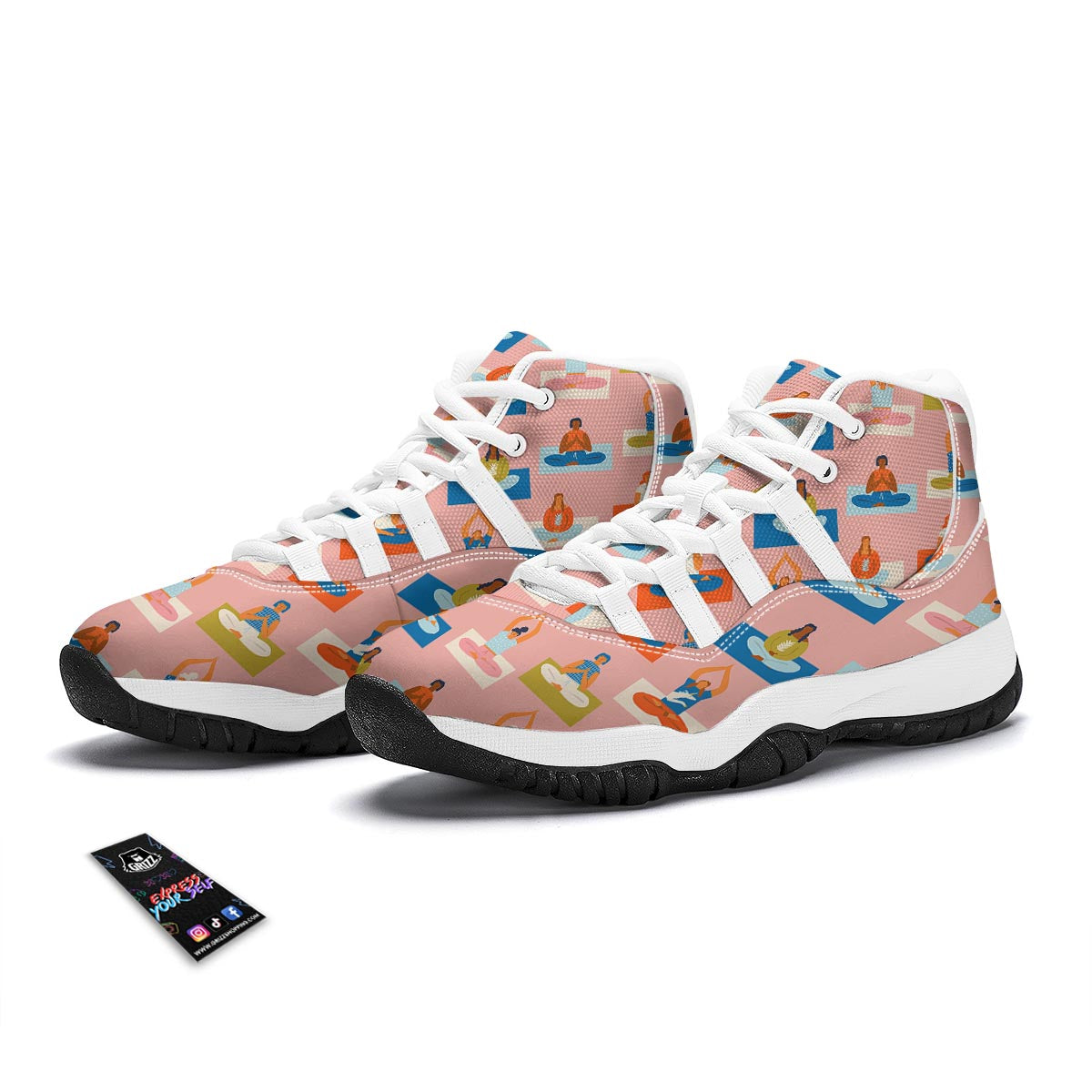 Meditation Yoga Pattern Print White Bball Shoes-grizzshop