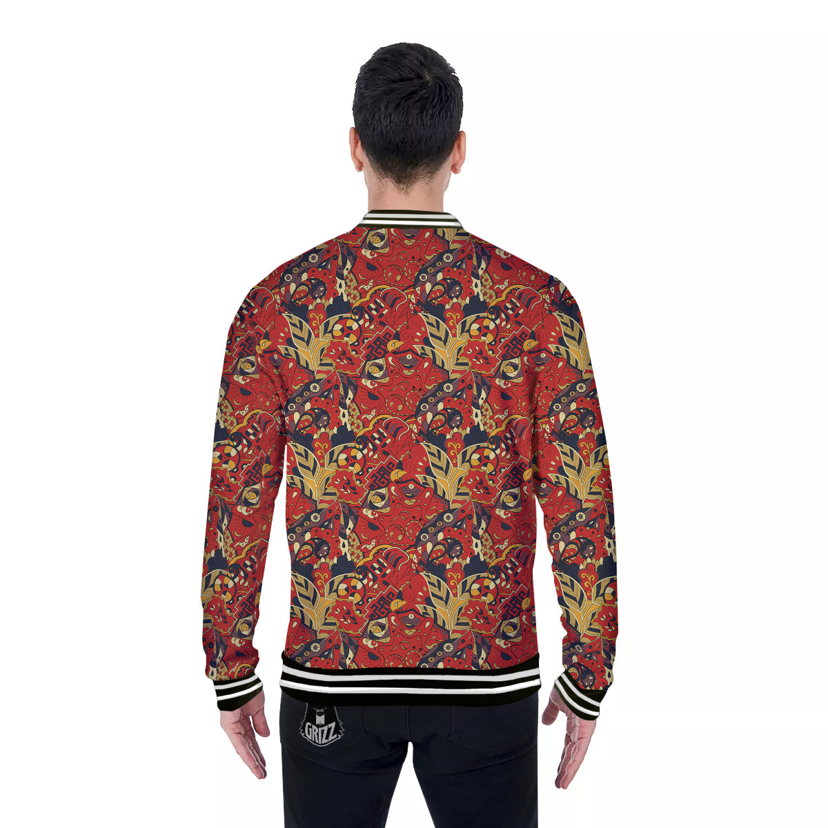 Mehndi Ethnic Doodle Print Pattern Baseball Jacket-grizzshop