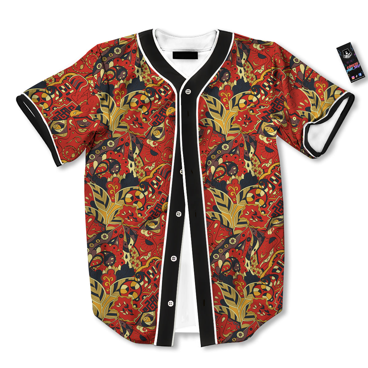 Mehndi Ethnic Doodle Print Pattern Baseball Jersey-grizzshop