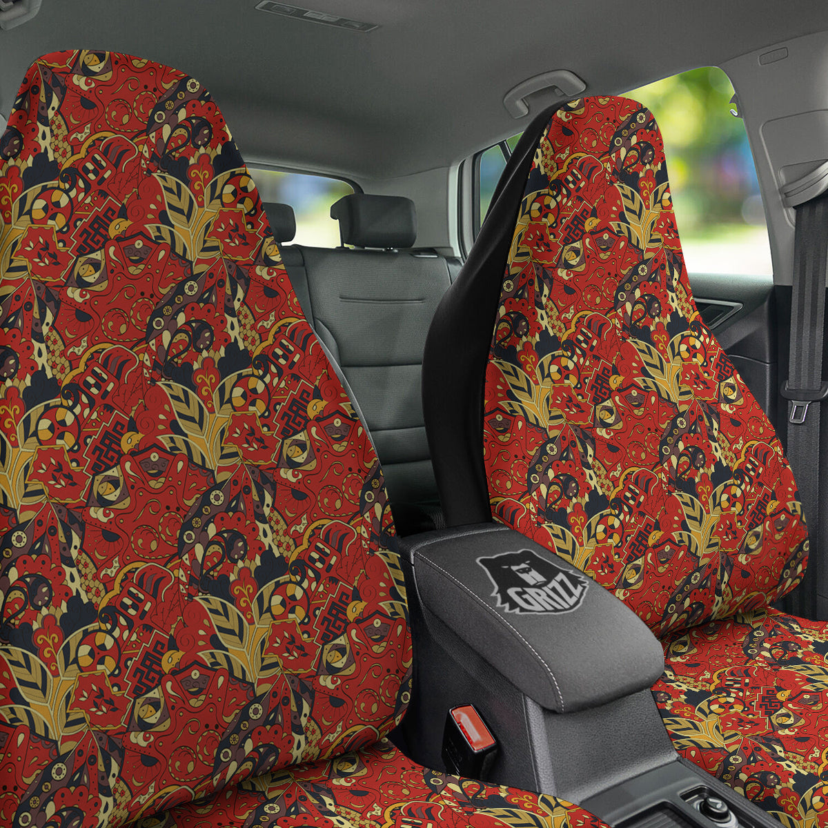 Mehndi Ethnic Doodle Print Pattern Car Seat Covers-grizzshop