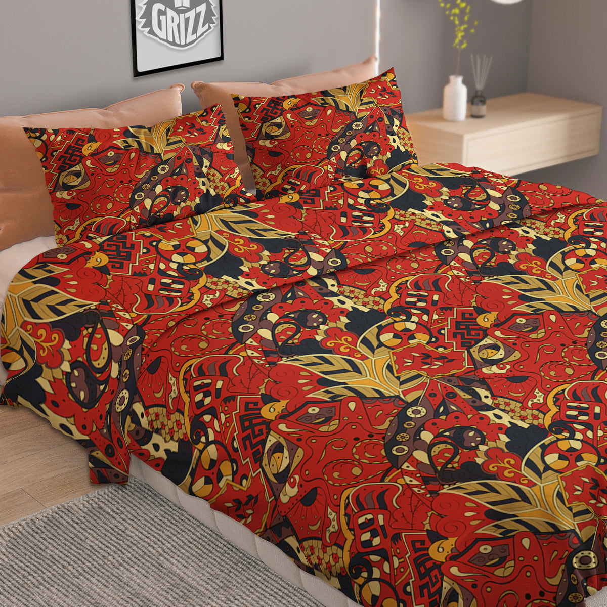 Mehndi Ethnic Doodle Print Pattern Duvet Cover Bedding Set