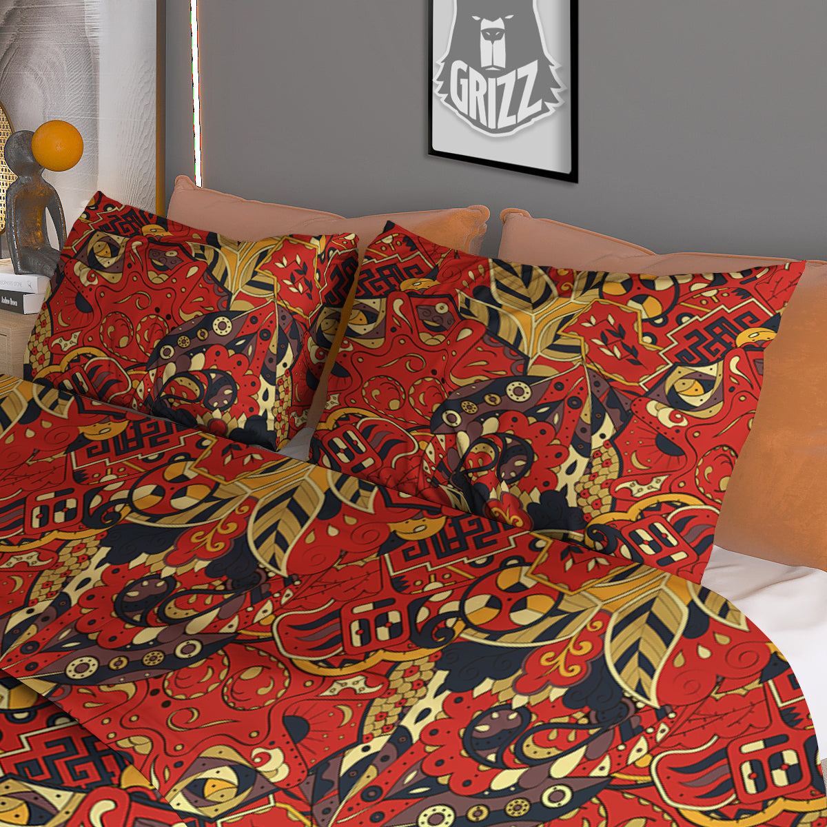 Mehndi Ethnic Doodle Print Pattern Duvet Cover Bedding Set