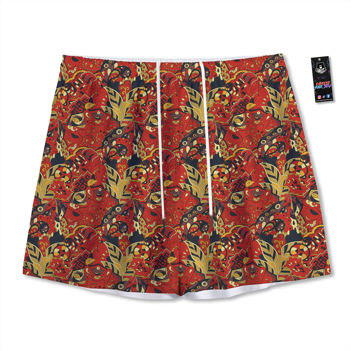 Mystical Wiccan Black And Grey Print Mesh Shorts