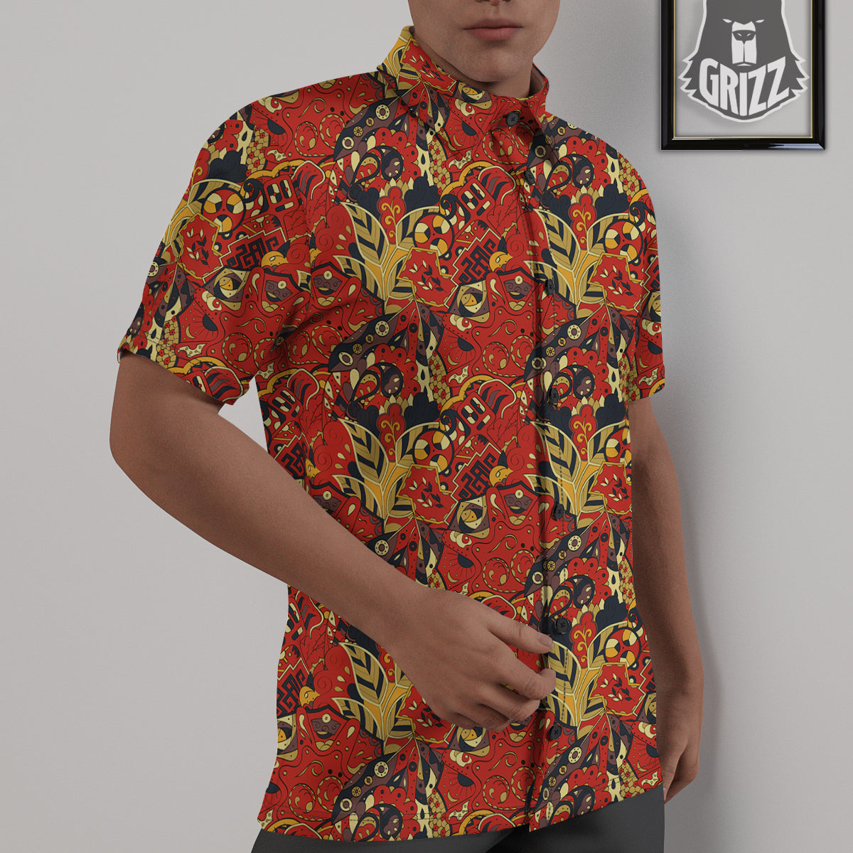 Mehndi Ethnic Doodle Print Pattern Untucked Shirts-grizzshop