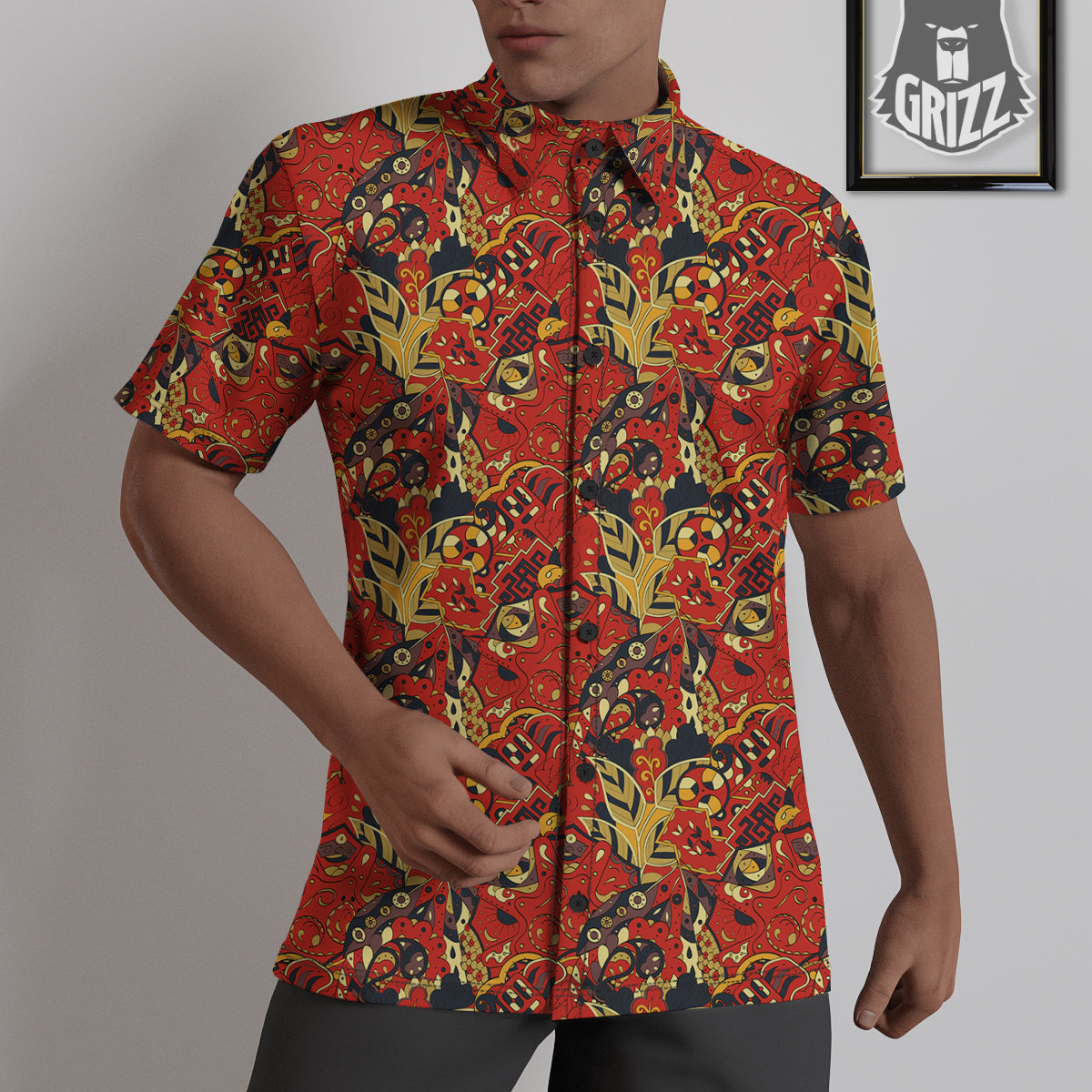 Mehndi Ethnic Doodle Print Pattern Untucked Shirts-grizzshop