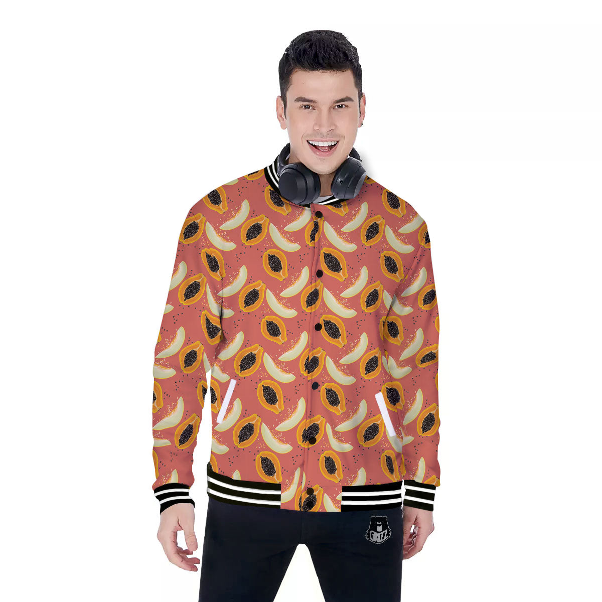 Melon And Papaya Print Pattern Baseball Jacket-grizzshop