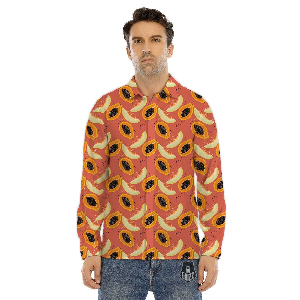 Melon And Papaya Print Pattern Men's Dress Shirts-grizzshop