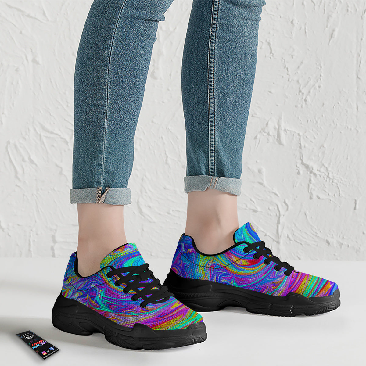 Melt Acid Colorful Print Black Chunky Shoes-grizzshop