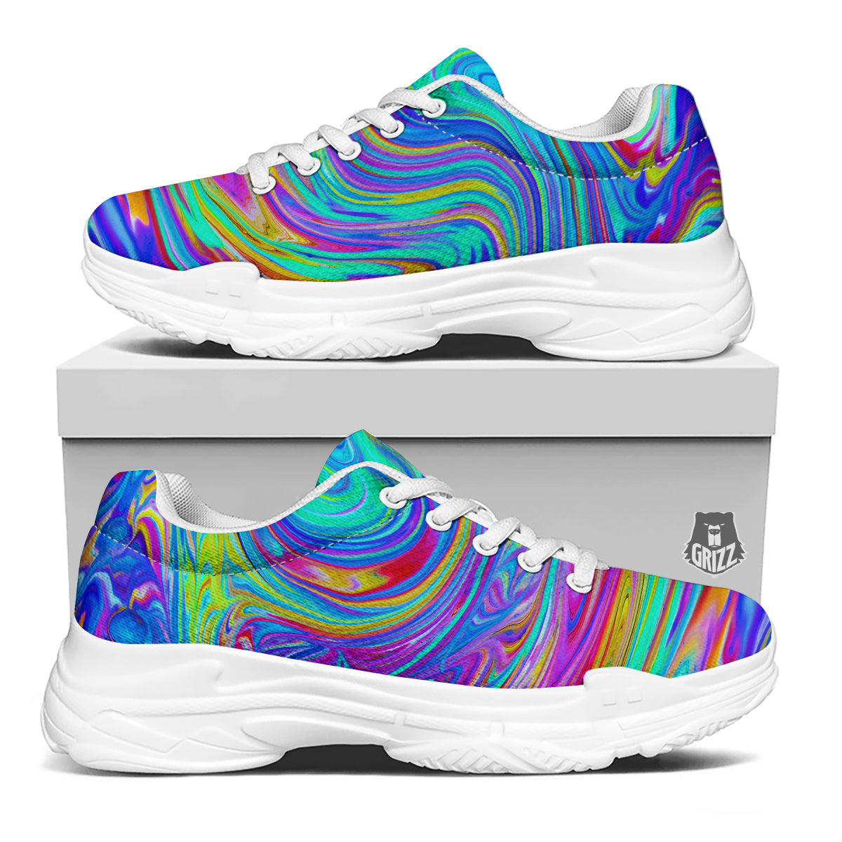 Melt Acid Colorful Print White Chunky Shoes-grizzshop