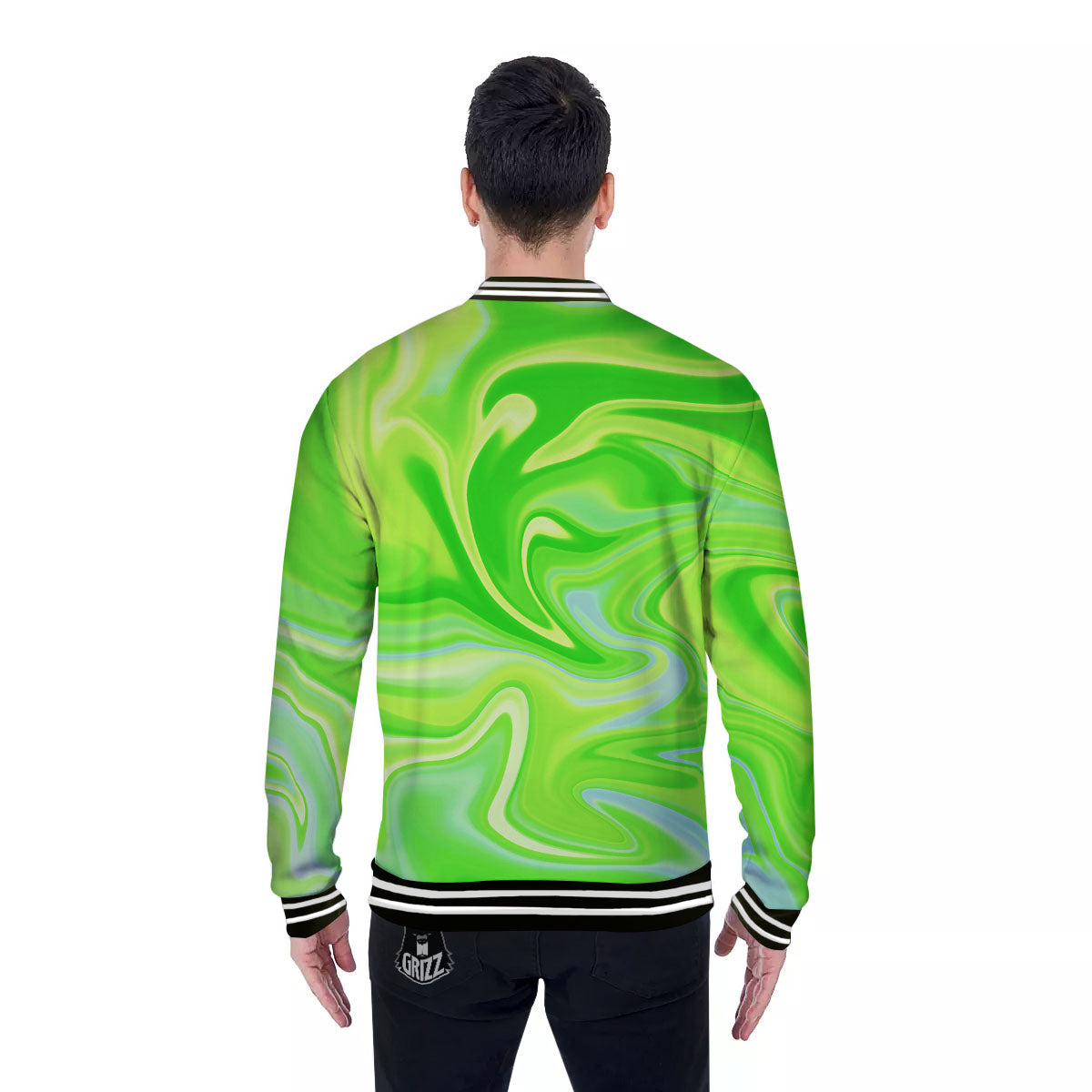 Melt Acid Green Print Baseball Jacket-grizzshop