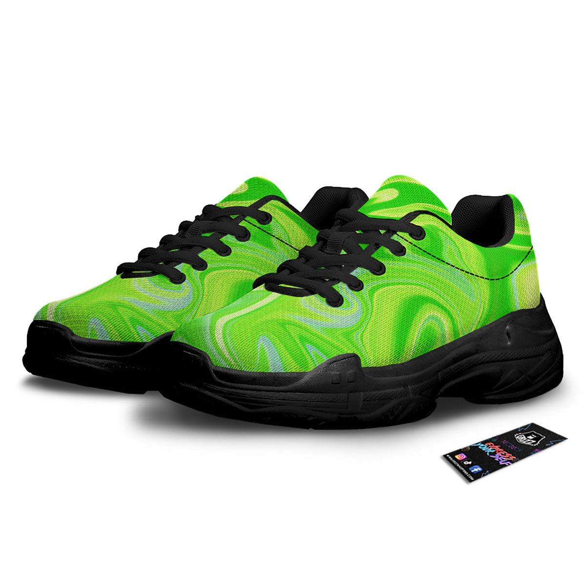 Melt Acid Green Print Black Chunky Shoes-grizzshop