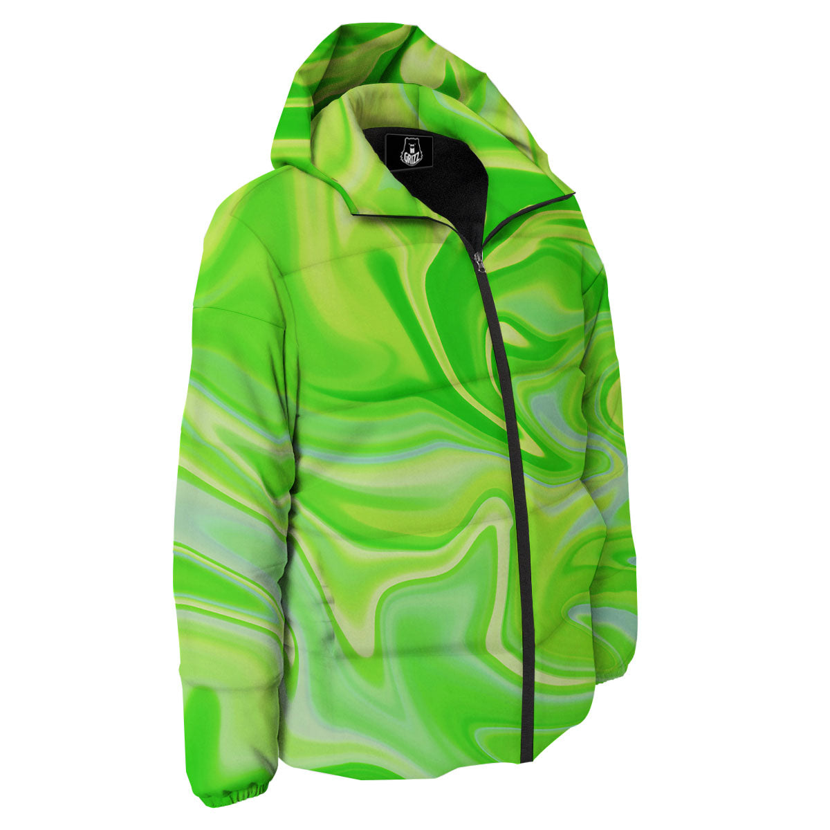 Melt Acid Green Print Down Jacket-grizzshop