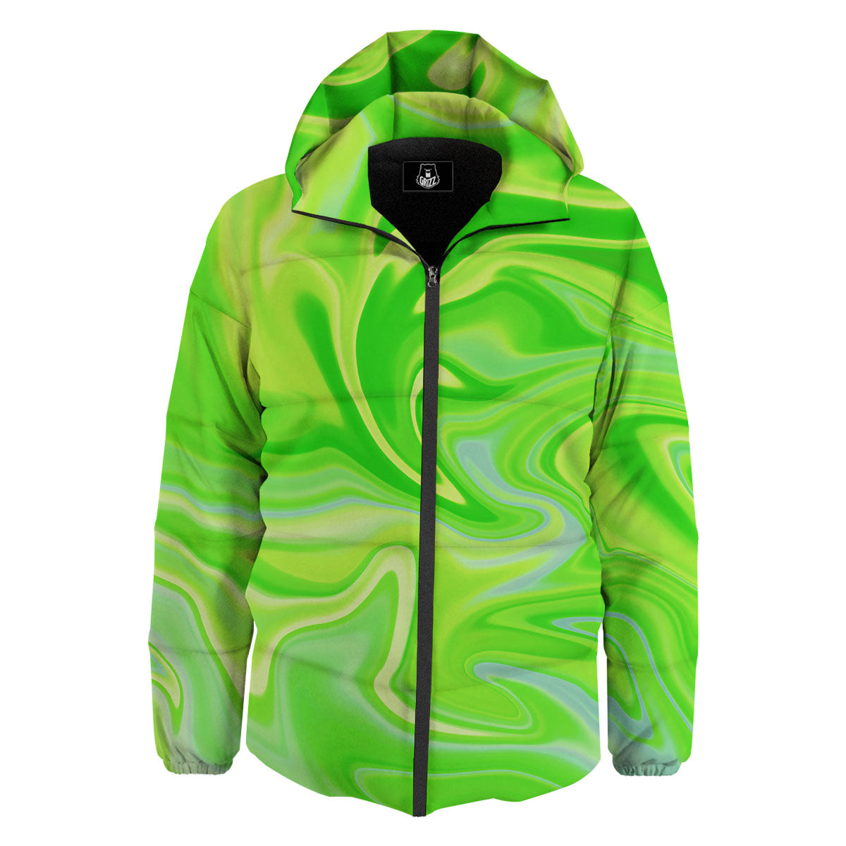 Melt Acid Green Print Down Jacket-grizzshop