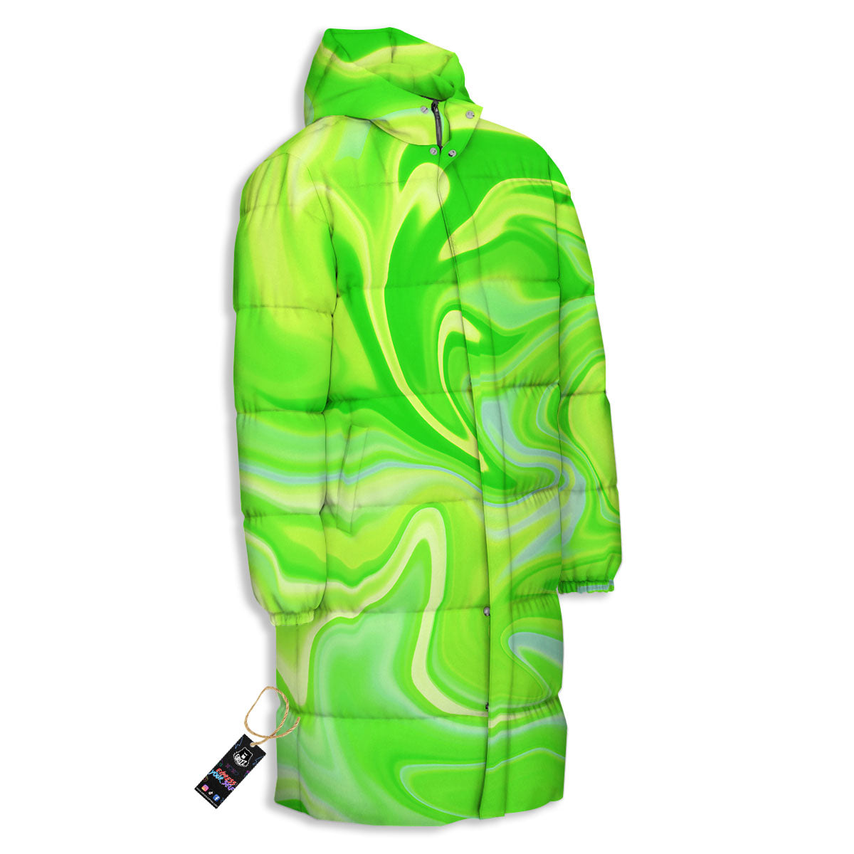 Melt Acid Green Print Long Down Jacket-grizzshop