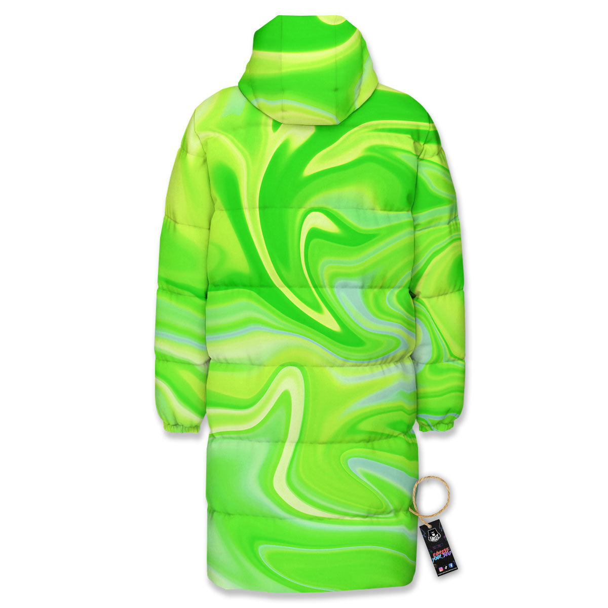 Melt Acid Green Print Long Down Jacket-grizzshop
