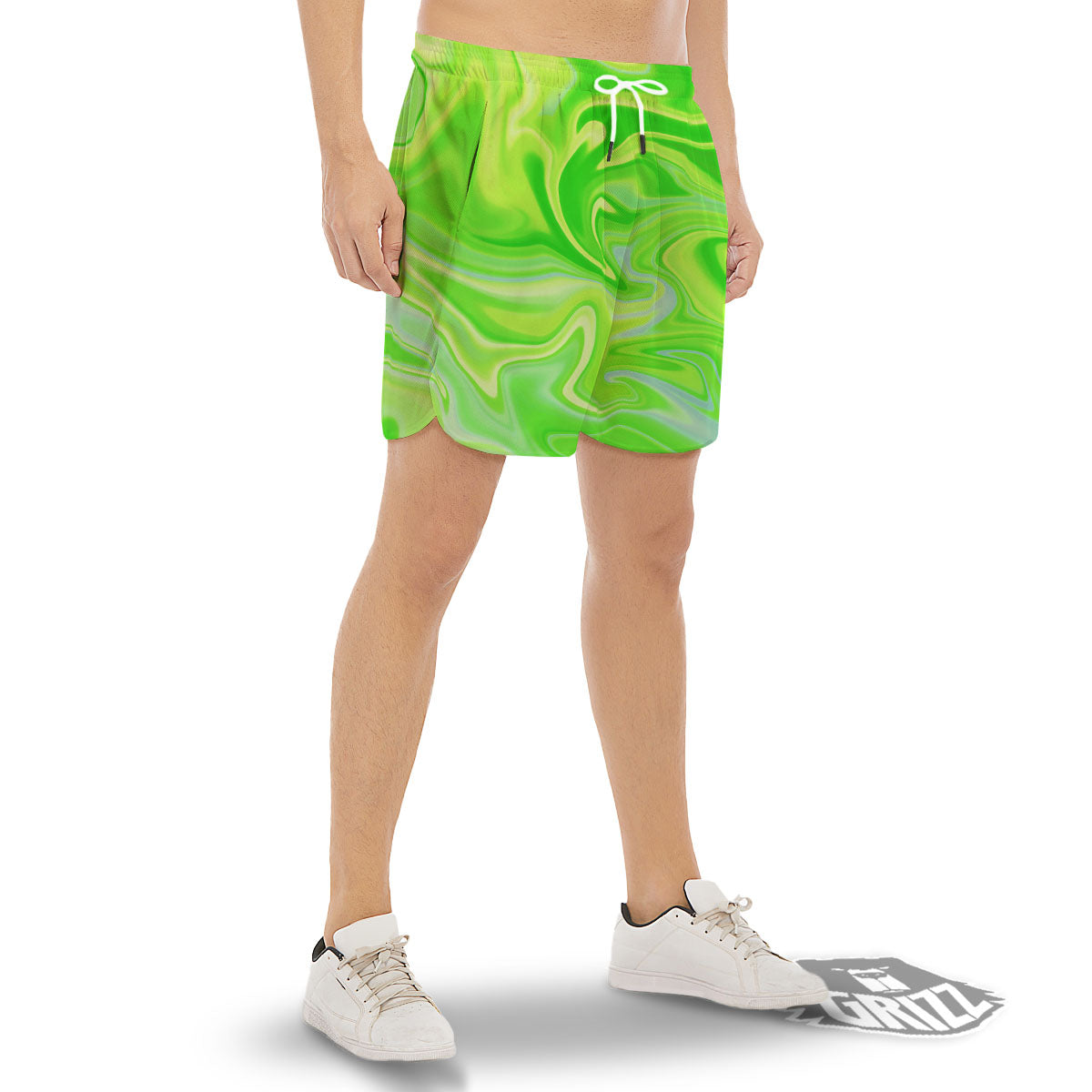 Melt Acid Green Print Men's Gym Shorts-grizzshop