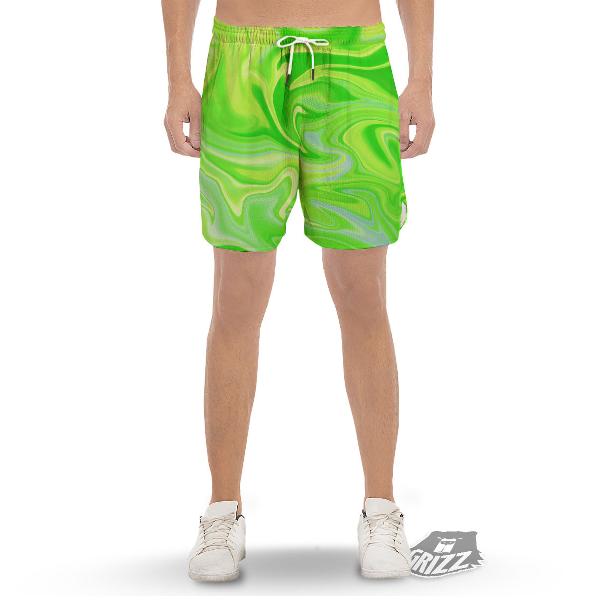 Melt Acid Green Print Men's Gym Shorts-grizzshop