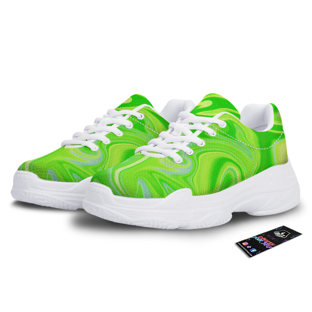 Melt Acid Green Print White Chunky Shoes-grizzshop