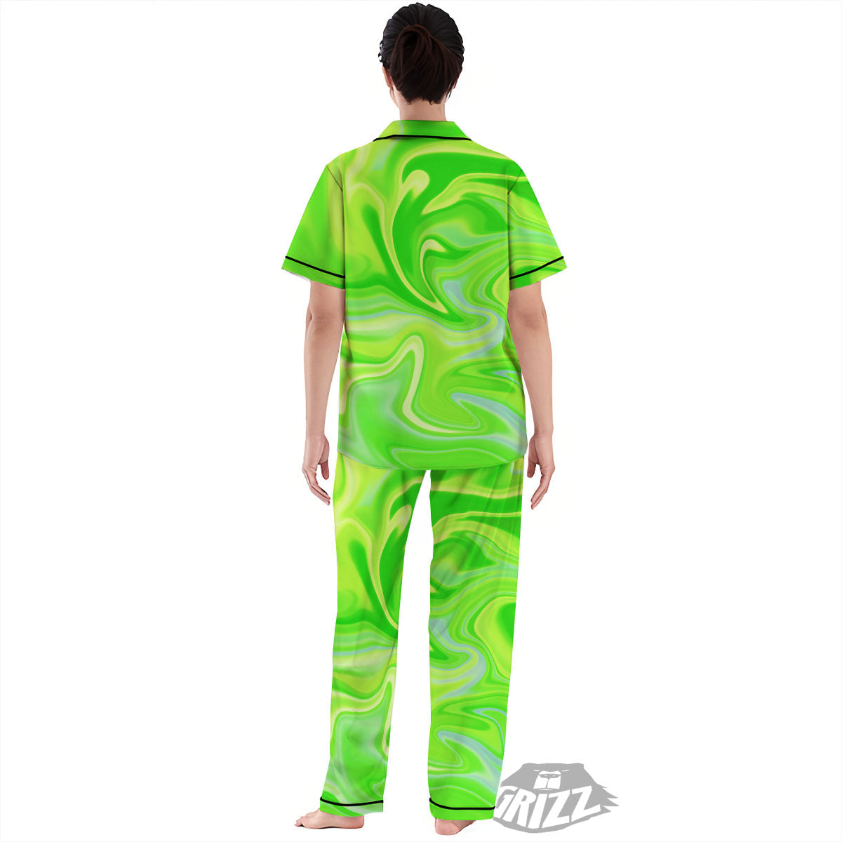 Melt Acid Green Print Women's Pajamas Set-grizzshop