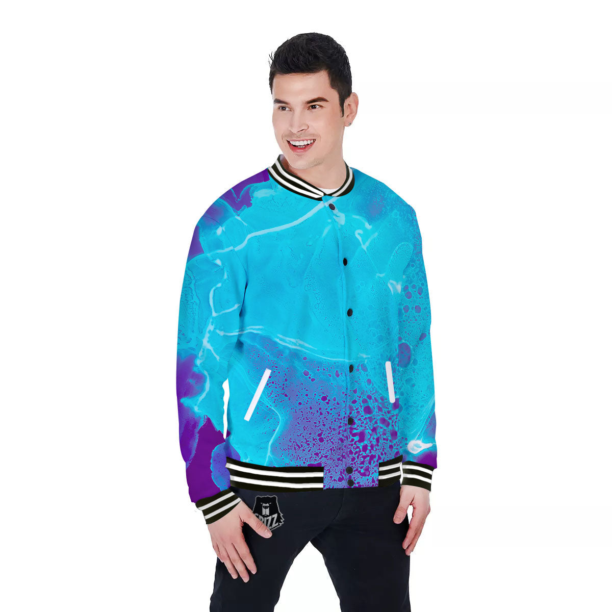 Melt Acid Turquoise Print Baseball Jacket-grizzshop