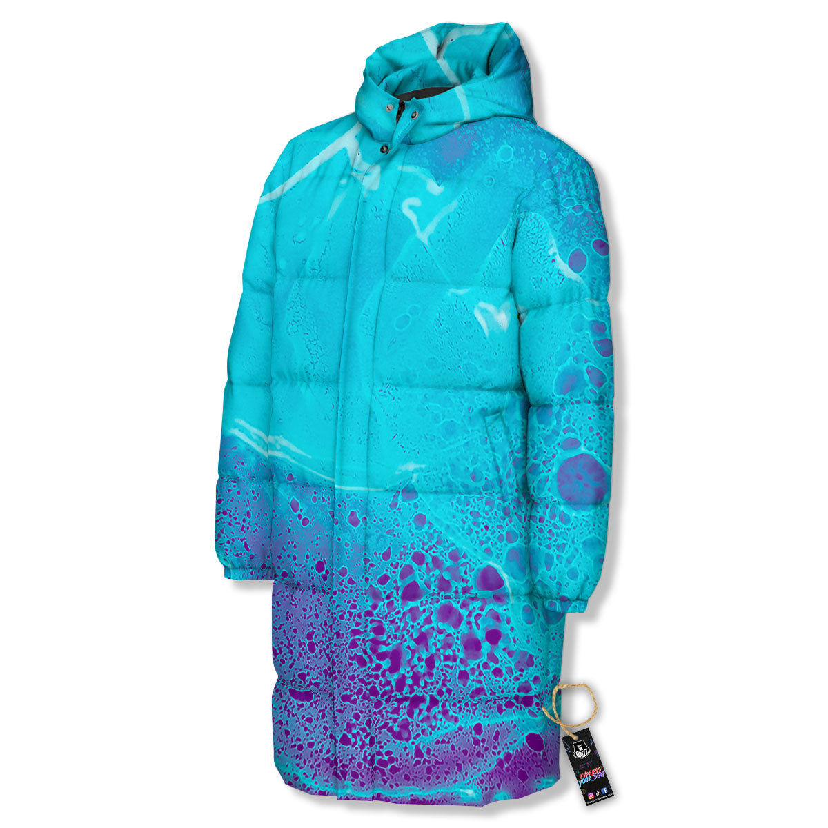 Melt Acid Turquoise Print Long Down Jacket-grizzshop