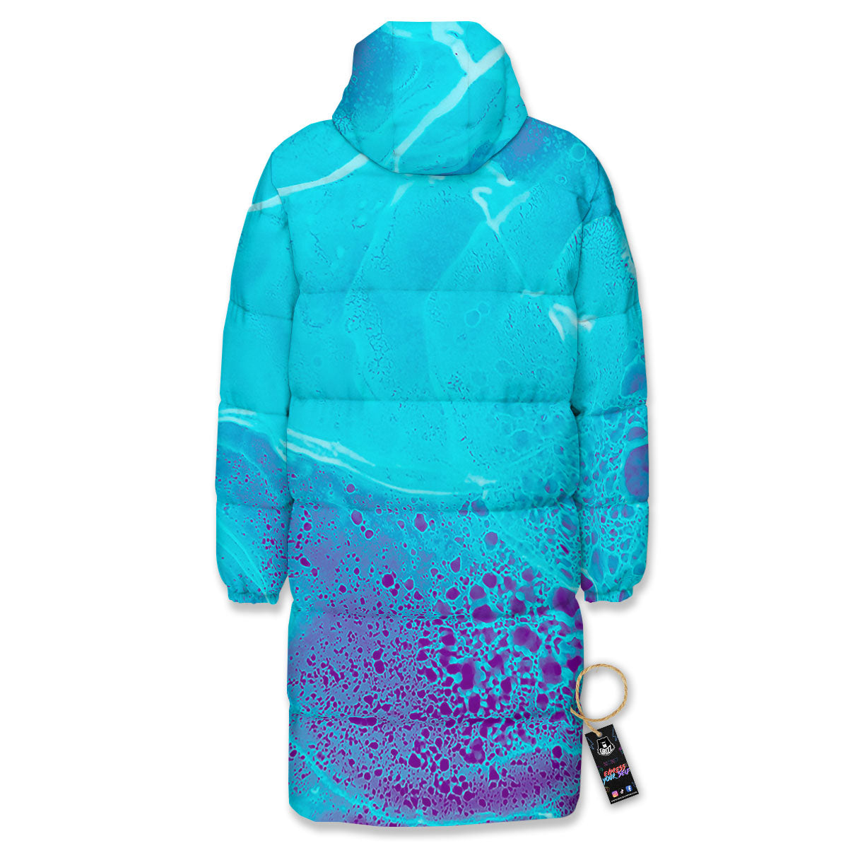 Melt Acid Turquoise Print Long Down Jacket-grizzshop