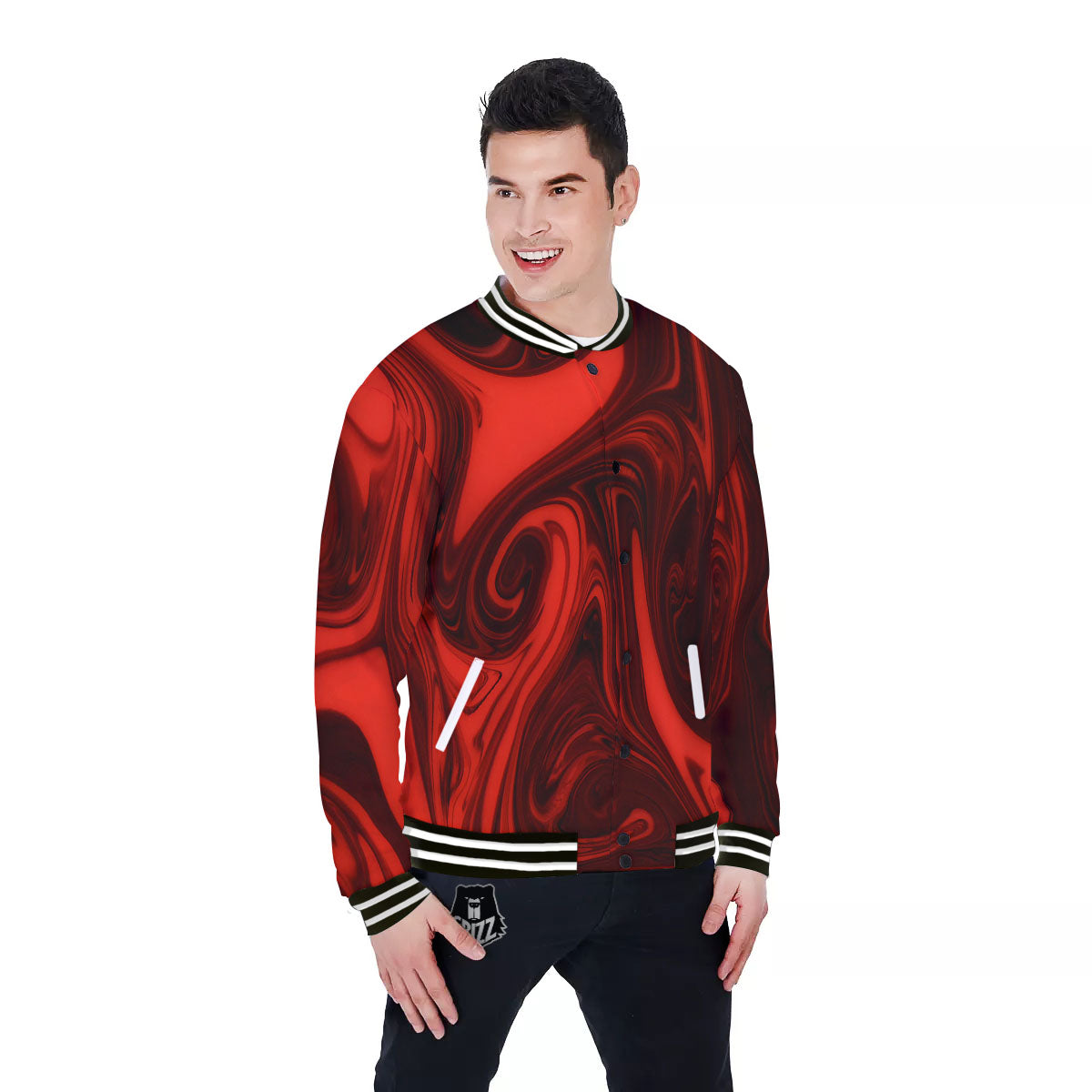 Melt Red Acid Print Baseball Jacket-grizzshop