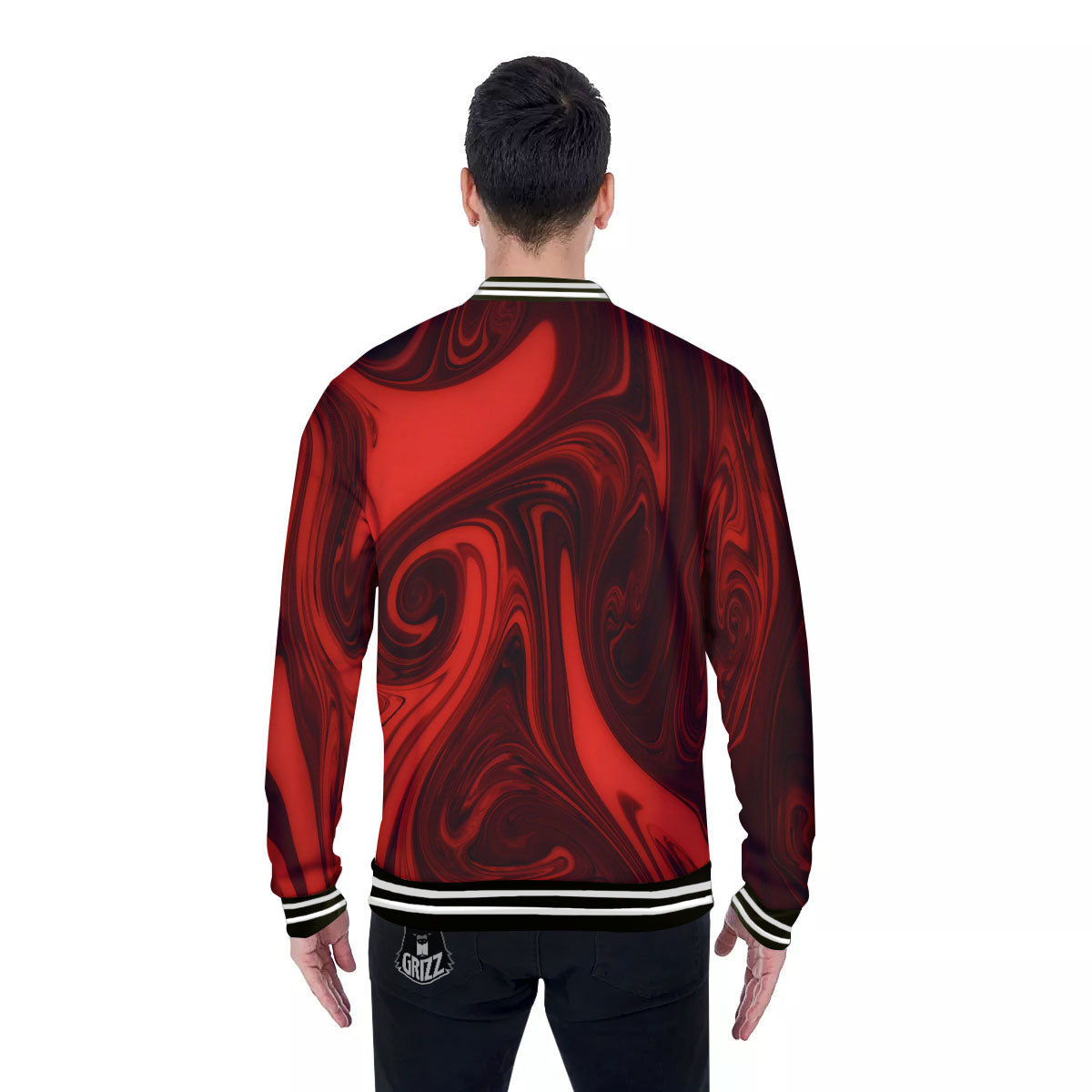 Melt Red Acid Print Baseball Jacket-grizzshop