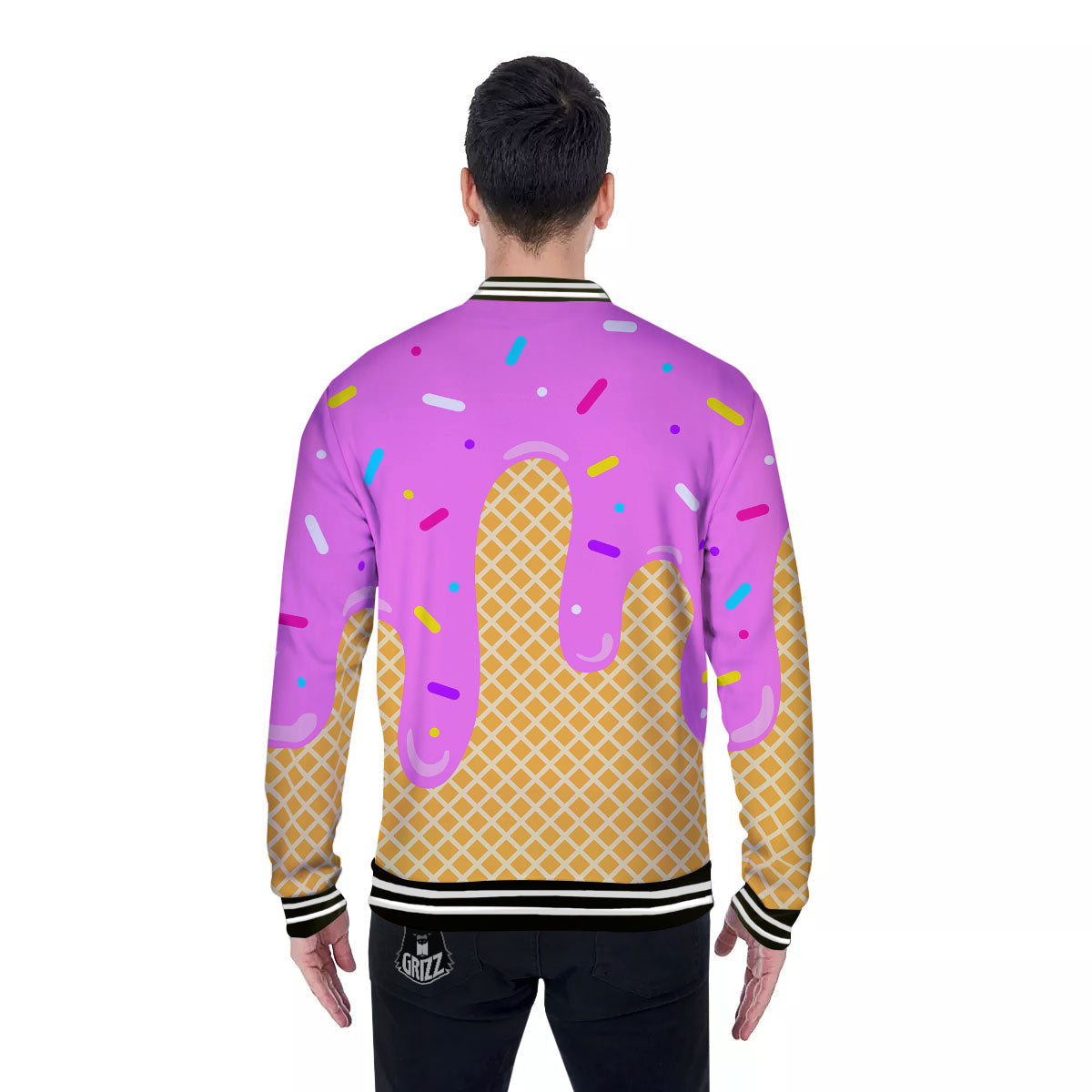 Melted Ice Cream Pink Print Baseball Jacket-grizzshop