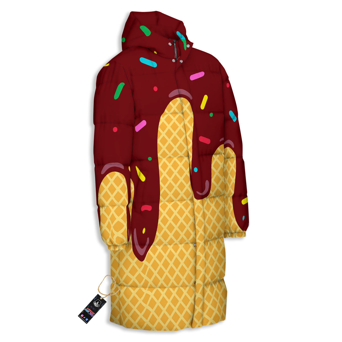 Melted Ice Cream Print Long Down Jacket-grizzshop