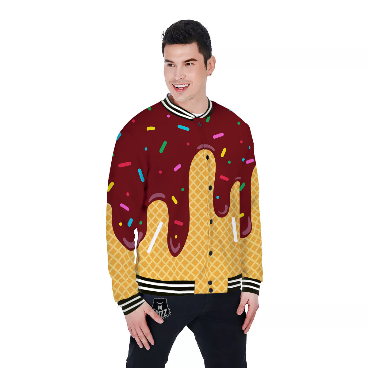 Melted Ice Cream Print Pattern Baseball Jacket-grizzshop