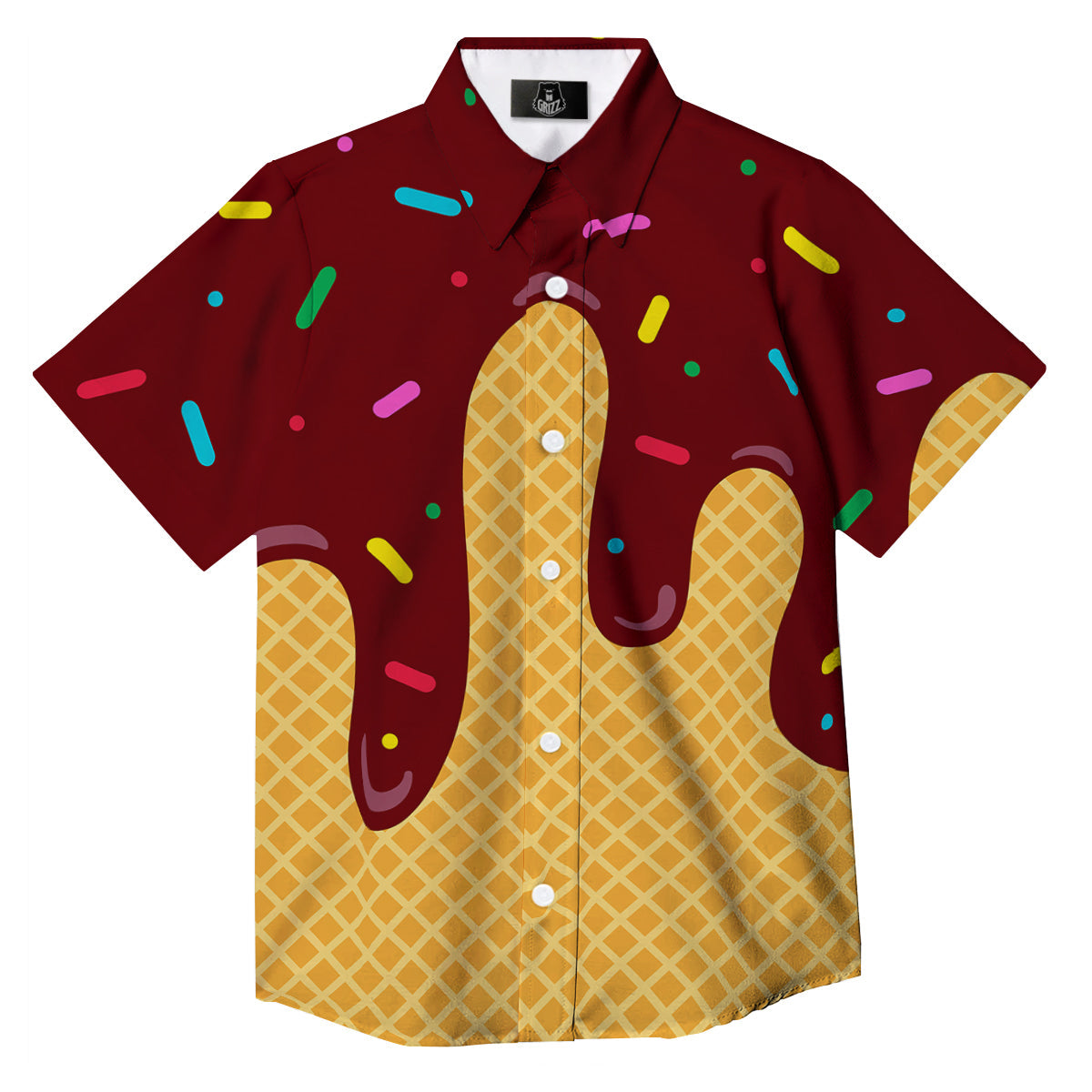 Melted Ice Cream Print Pattern Button Up Shirt-grizzshop