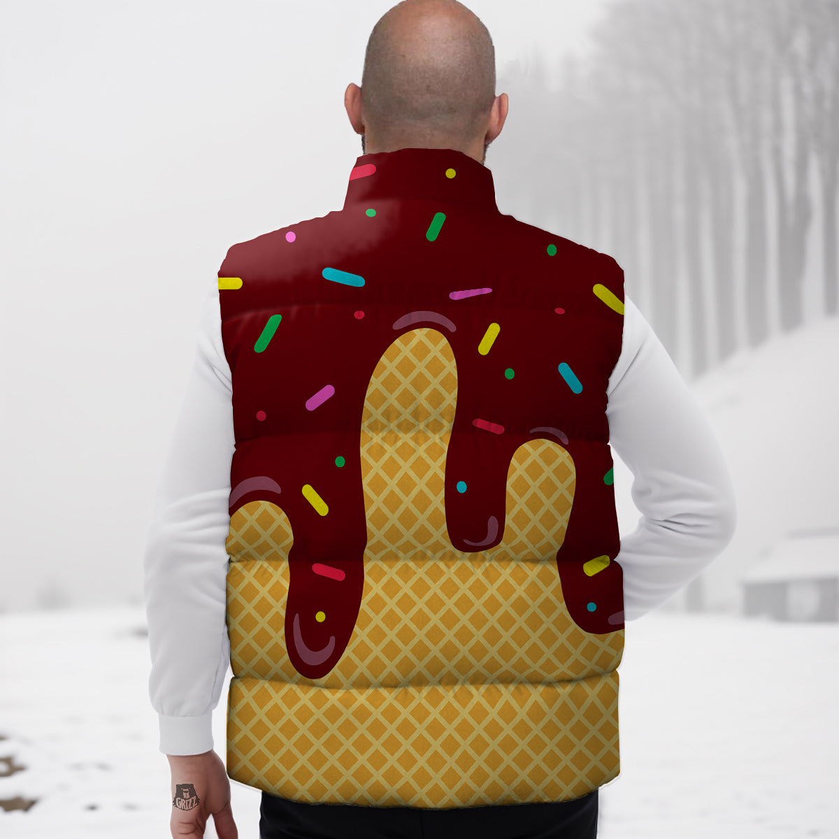 Melted Ice Cream Print Pattern Down Vest-grizzshop