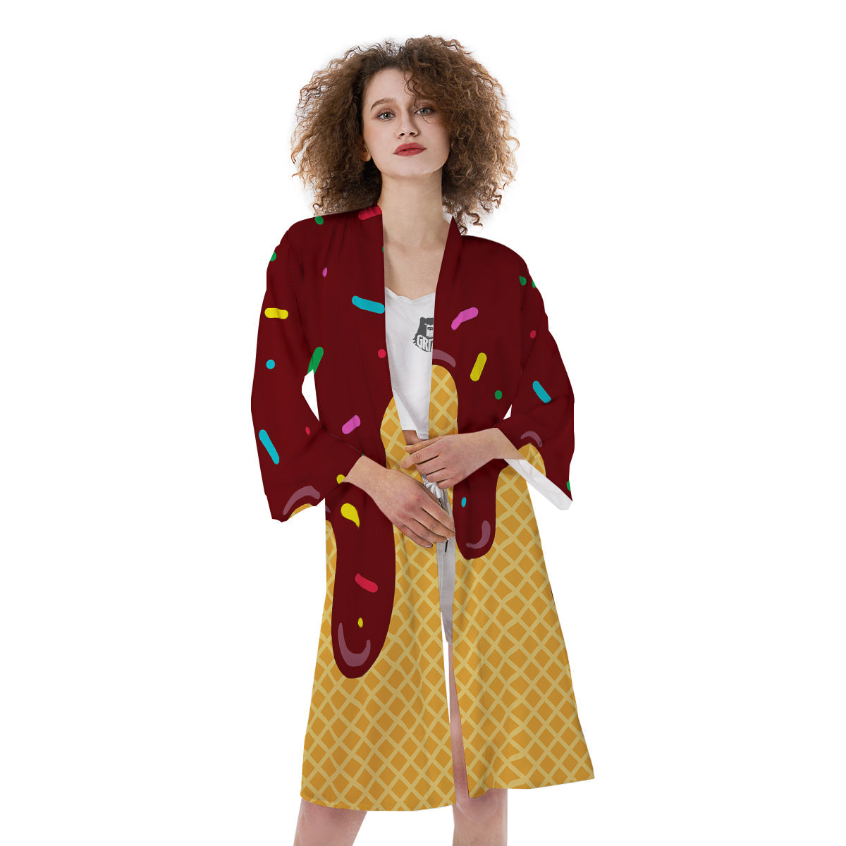 Melted Ice Cream Print Pattern Kimono-grizzshop