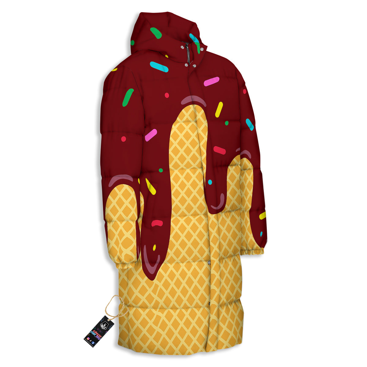 Melted Ice Cream Print Pattern Long Down Jacket-grizzshop
